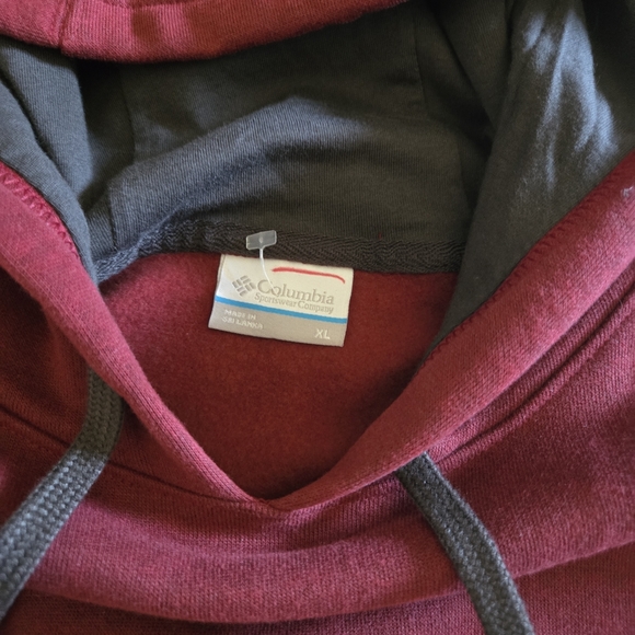 Columbia Men's Hart Mountain II Drawstring Gray/Burgundy Sweatshirt Hoodie Sz XL - Picture 6 of 7